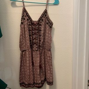 Burgandy Lace Up Tie Boho Design Romper